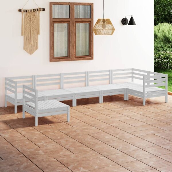 vidaXL 7-tlg. Garten-Lounge-Set Massivholz Kiefer Wei&szlig;