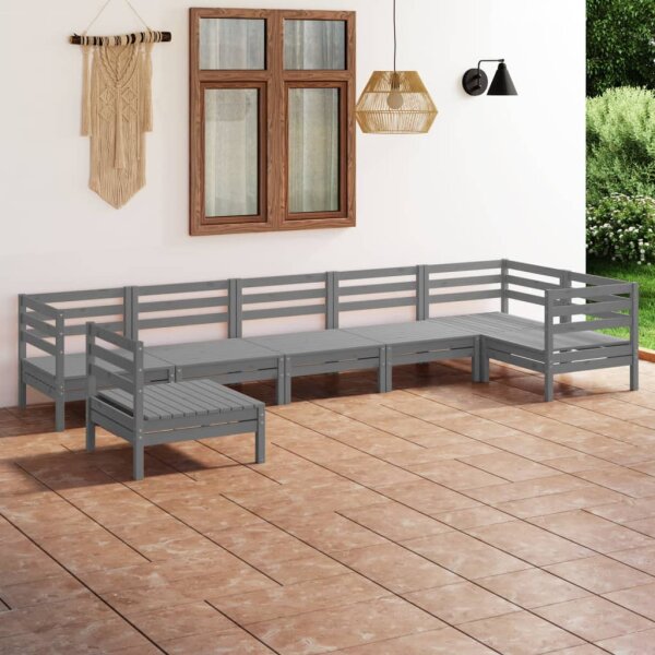 vidaXL 7-tlg. Garten-Lounge-Set Massivholz Kiefer Grau