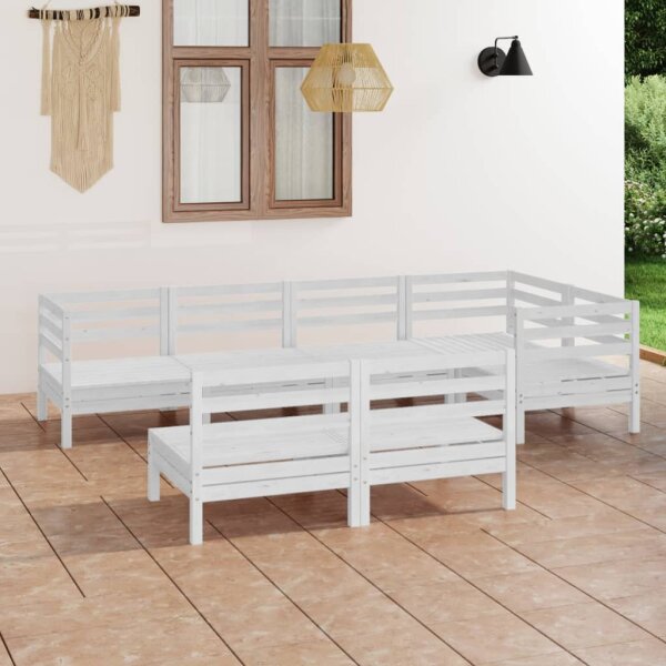 vidaXL 7-tlg. Garten-Lounge-Set Massivholz Kiefer Wei&szlig;