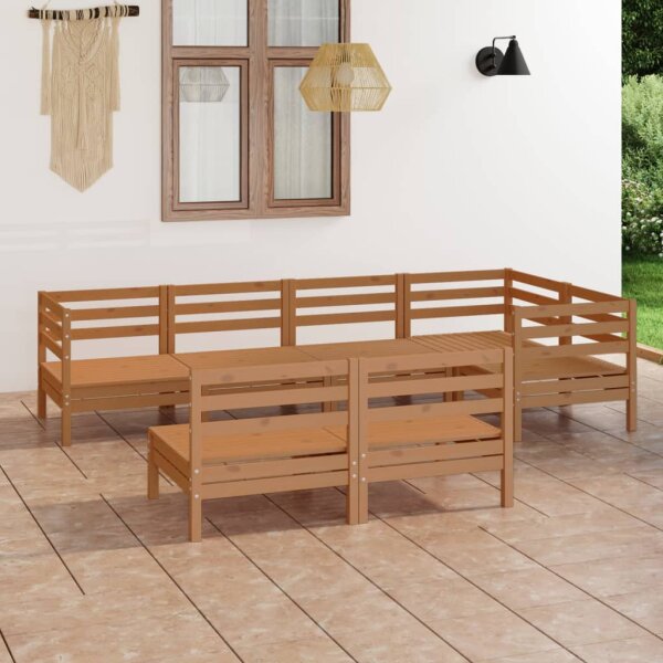 vidaXL 7-tlg. Garten-Lounge-Set Massivholz Kiefer Honigbraun