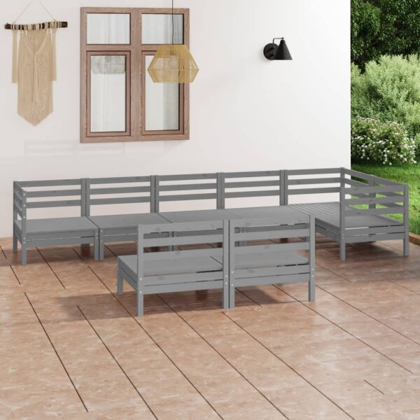 vidaXL 8-tlg. Garten-Lounge-Set Massivholz Kiefer Grau