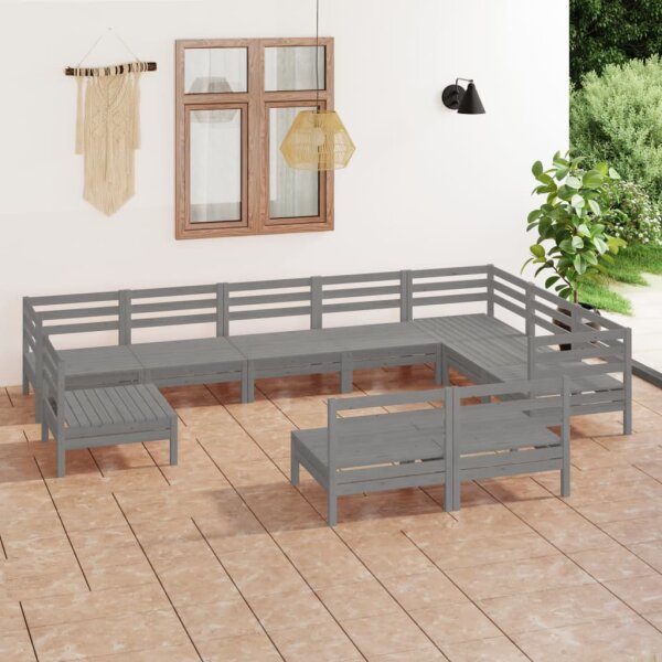 vidaXL 10-tlg. Garten-Lounge-Set Massivholz Kiefer Grau