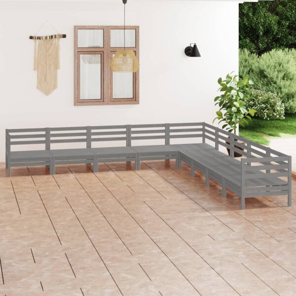 vidaXL 9-tlg. Garten-Lounge-Set Massivholz Kiefer Grau