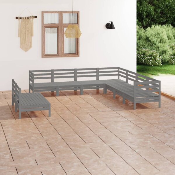 vidaXL 9-tlg. Garten-Lounge-Set Massivholz Kiefer Grau