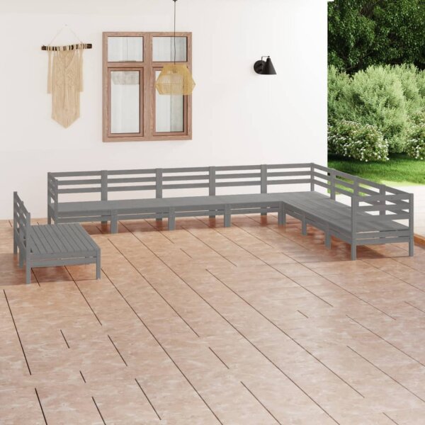 vidaXL 10-tlg. Garten-Lounge-Set Massivholz Kiefer Grau