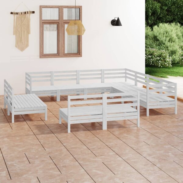 vidaXL 11-tlg. Garten-Lounge-Set Massivholz Kiefer Wei&szlig;