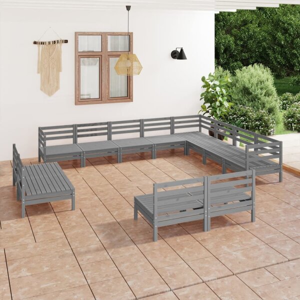 vidaXL 12-tlg. Garten-Lounge-Set Massivholz Kiefer Grau