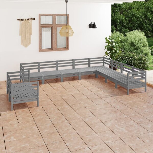 vidaXL 10-tlg. Garten-Lounge-Set Massivholz Kiefer Grau