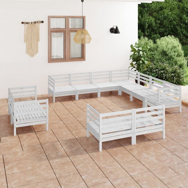 vidaXL 11-tlg. Garten-Lounge-Set Massivholz Kiefer Wei&szlig;