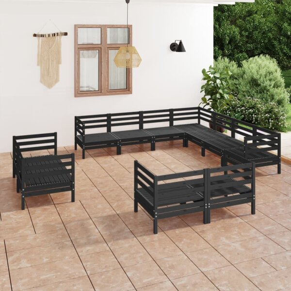 vidaXL 11-tlg. Garten-Lounge-Set Massivholz Kiefer Schwarz