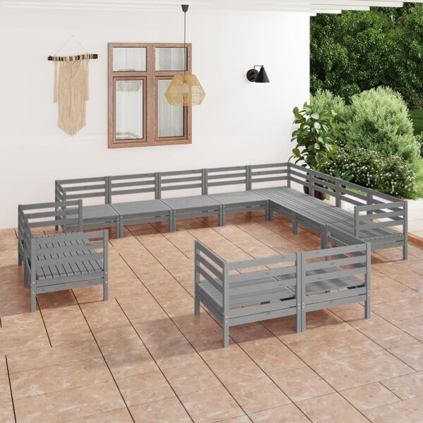 vidaXL 12-tlg. Garten-Lounge-Set Massivholz Kiefer Grau