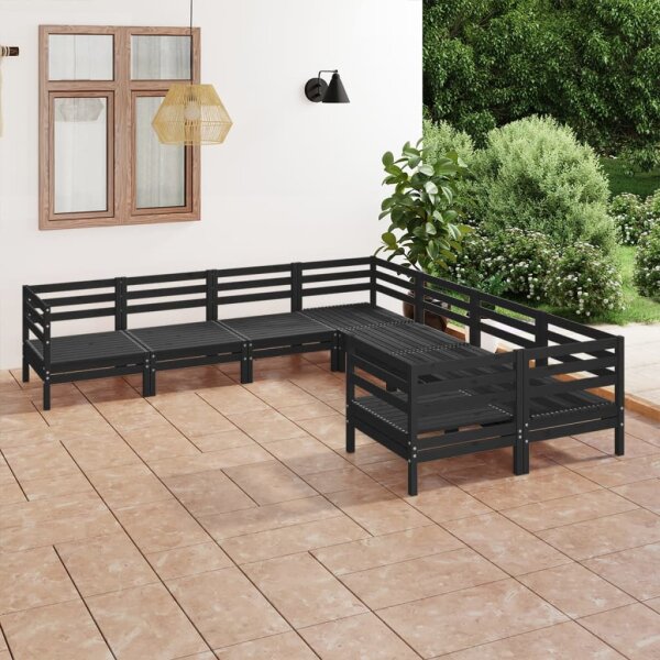 vidaXL 8-tlg. Garten-Lounge-Set Massivholz Kiefer Schwarz