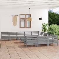 vidaXL 12-tlg. Garten-Lounge-Set Grau Kiefer Massivholz