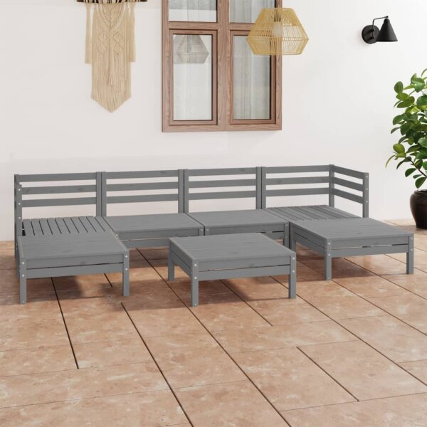 vidaXL 7-tlg. Garten-Lounge-Set Grau Kiefer Massivholz