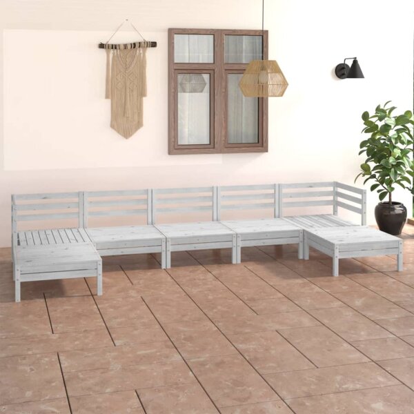 vidaXL 7-tlg. Garten-Lounge-Set Wei&szlig; Massivholz Kiefer