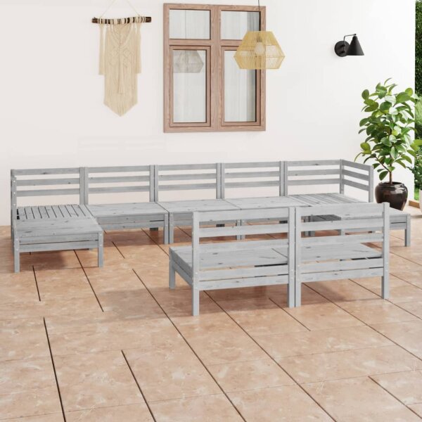 vidaXL 9-tlg. Garten-Lounge-Set Wei&szlig; Massivholz Kiefer