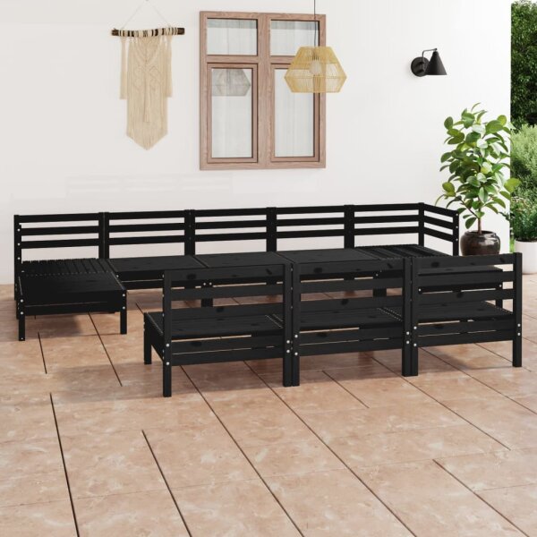 vidaXL 10-tlg. Garten-Lounge-Set Schwarz Massivholz Kiefer