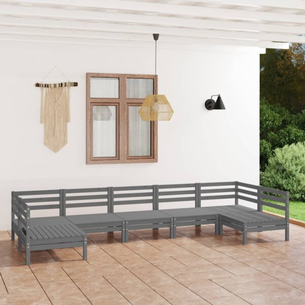 vidaXL 7-tlg. Garten-Lounge-Set Grau Massivholz Kiefer