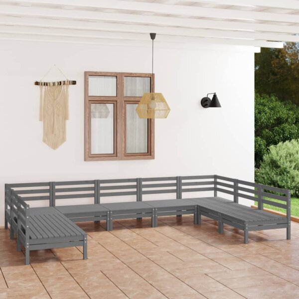 vidaXL 9-tlg. Garten-Lounge-Set Grau Massivholz Kiefer