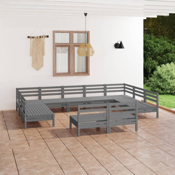 vidaXL 11-tlg. Garten-Lounge-Set Grau Massivholz Kiefer