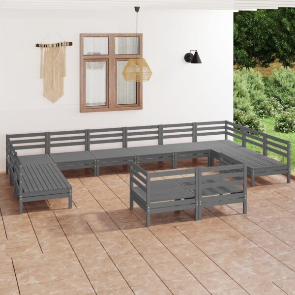 vidaXL 12-tlg. Garten-Lounge-Set Grau Massivholz Kiefer