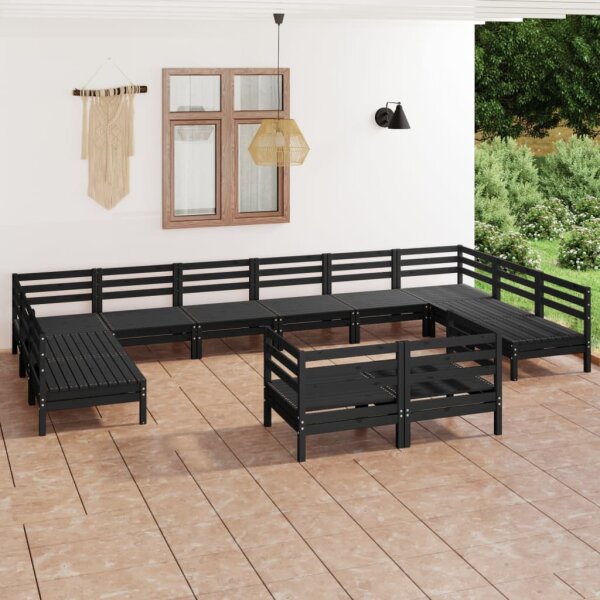 vidaXL 12-tlg. Garten-Lounge-Set Schwarz Massivholz Kiefer