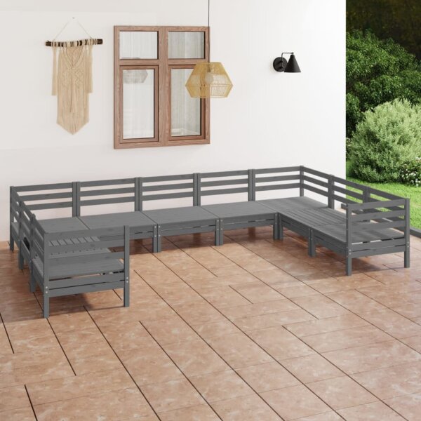 vidaXL 9-tlg. Garten-Lounge-Set Grau Massivholz Kiefer