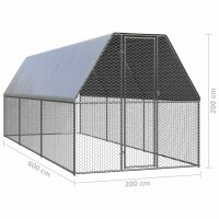 vidaXL Outdoor-H&uuml;hnerk&auml;fig 2x6x2 m Verzinkter Stahl