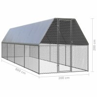 vidaXL Outdoor-H&uuml;hnerk&auml;fig 2x8x2 m Verzinkter Stahl