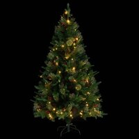 vidaXL Weihnachtsbaum mit LEDs &amp; Kiefernzapfen Gr&uuml;n 150 cm PVC &amp; PE