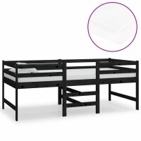 vidaXL Mittelhohes Bett mit Matratze Schwarz 90x200 cm Massivholz Kiefer