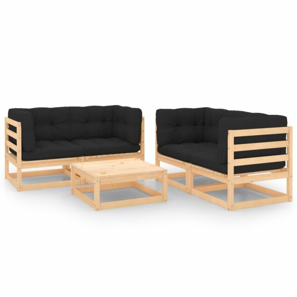 vidaXL 5-tlg. Garten-Lounge-Set mit Kissen Kiefer Massivholz