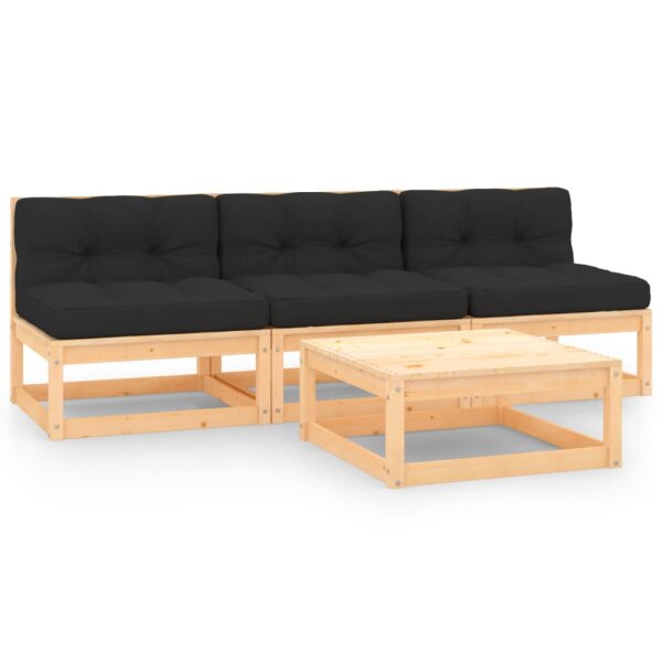 vidaXL 4-tlg. Garten-Lounge-Set mit Kissen Kiefer Massivholz