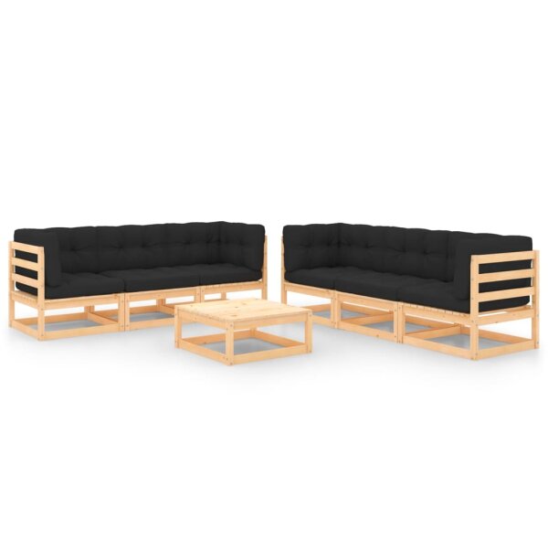 vidaXL 7-tlg. Garten-Lounge-Set mit Kissen Kiefer Massivholz