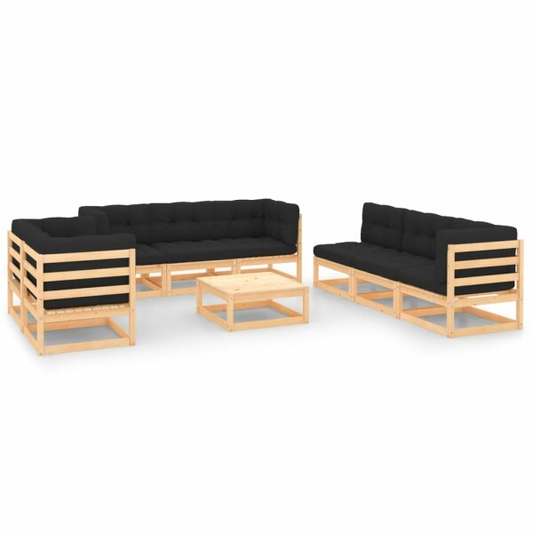 vidaXL 9-tlg. Garten-Lounge-Set mit Kissen Massivholz Kiefer