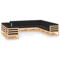 vidaXL 10-tlg. Garten-Lounge-Set mit Kissen Massivholz...