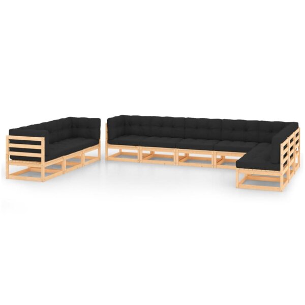 vidaXL 10-tlg. Garten-Lounge-Set mit Kissen Kiefer Massivholz