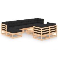 vidaXL 10-tlg. Garten-Lounge-Set mit Kissen Massivholz...