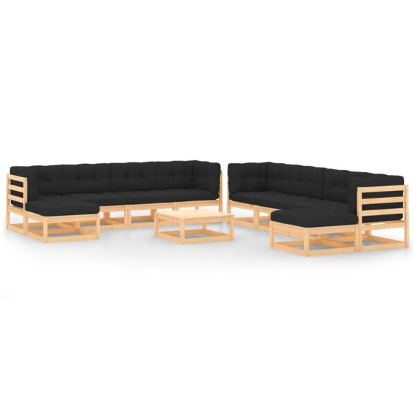 vidaXL 11-tlg. Garten-Lounge-Set mit Kissen Kiefer Massivholz