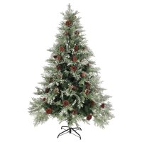 vidaXL Weihnachtsbaum mit LEDs&amp;Kiefernzapfen Gr&uuml;n&amp;Wei&szlig; 150 cm PVC &amp; PE