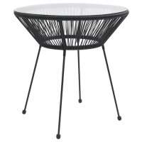 vidaXL Garten-Esstisch Schwarz &Oslash;70x74 cm Rattan und Glas