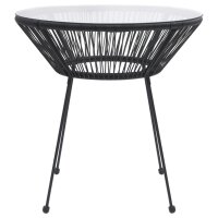 vidaXL Garten-Esstisch Schwarz &Oslash;70x74 cm Rattan und Glas