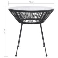 vidaXL Garten-Esstisch Schwarz &Oslash;70x74 cm Rattan und Glas