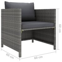 vidaXL Gartensofa mit Kissen Grau Poly Rattan