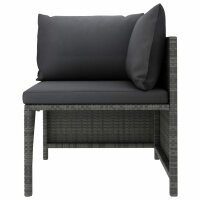 vidaXL 3-Sitzer-Gartensofa mit Kissen Grau Poly Rattan