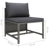 vidaXL 3-tlg. Garten-Sofagarnitur mit Kissen Grau Poly Rattan