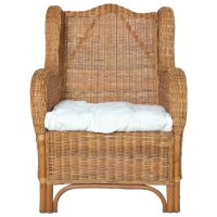 vidaXL Sessel mit Kissen Hellbraun Natur-Rattan und Leinen