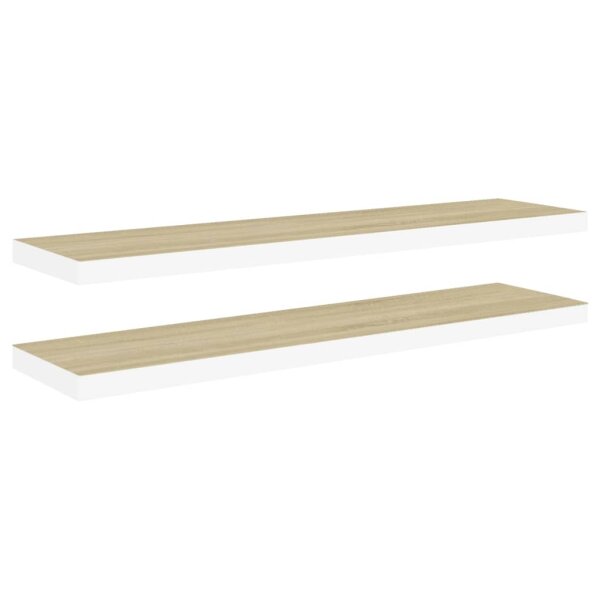 vidaXL Schweberegale 2 Stk. Eiche und Wei&szlig; 90x23,5x3,8 cm MDF