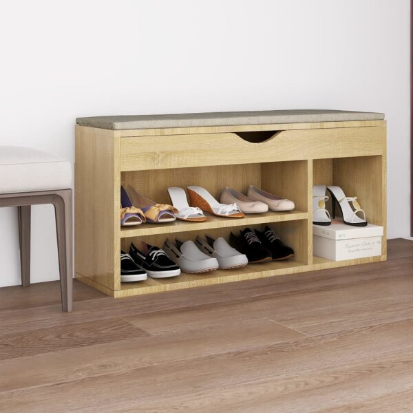 vidaXL Schuhbank mit Kissen Sonoma-Eiche 104x30x49 cm Holzwerkstoff