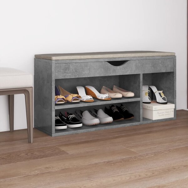 vidaXL Schuhbank mit Kissen Betongrau 104x30x49 cm Holzwerkstoff